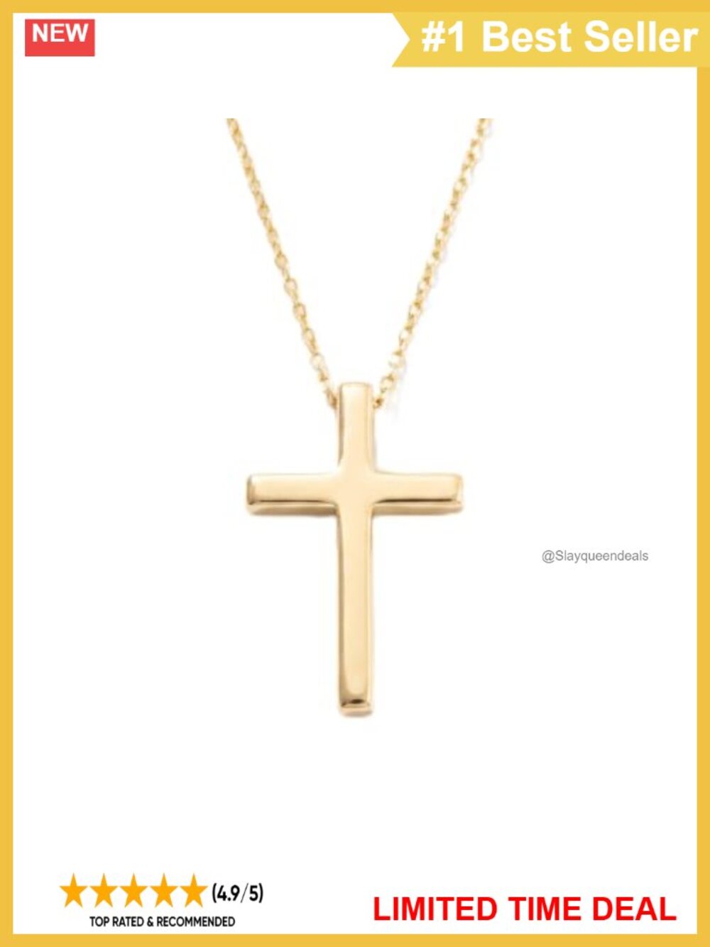 10K Solid Gold Dainty Cross Pendant Necklace 18 Inch Spring Ring